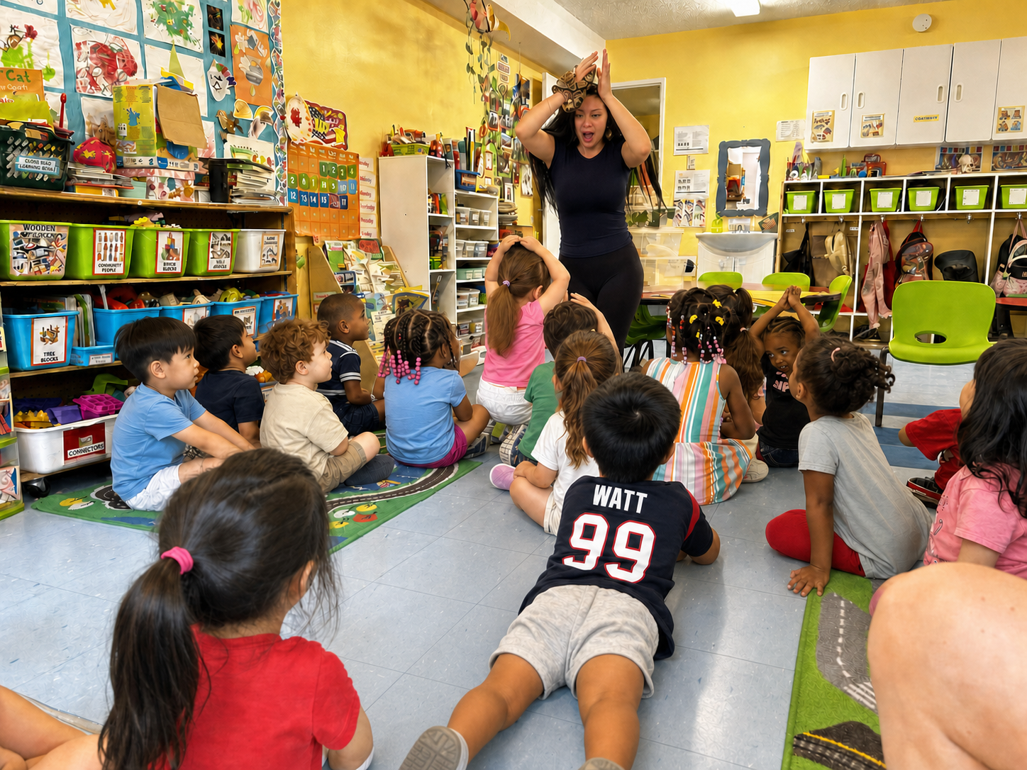 An educator leading an animal activity with a classroom group