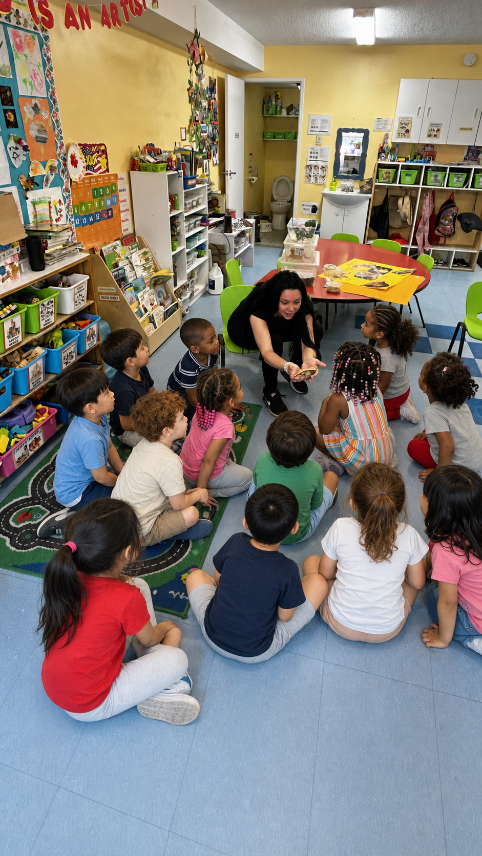 Children gathered for a close reptile lesson